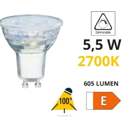 Life lampadina led gu10 5,5w 3000k 630 lumen ottica 36 dimmerabile