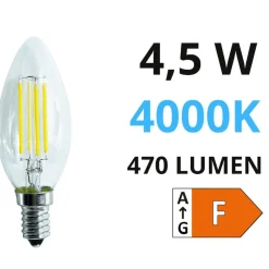 Life lampadina led oliva e14 4.5w 4000k 470lm vetro trasparente 39.920022n40