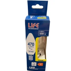 Life lampadina led oliva e14 4.5w 4000k 470lm vetro trasparente 39.920022n40