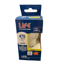 Life lampadina mini sfera led e27 4,5w 4000k vetro bianco milky