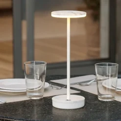 Linea light gemini tab lampada da tavolino portatile effetto marmo bianco