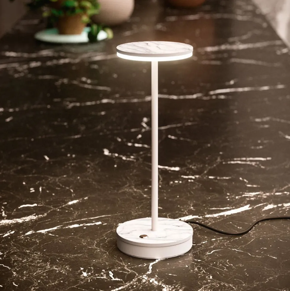 Linea light gemini tab lampada da tavolino portatile effetto marmo bianco