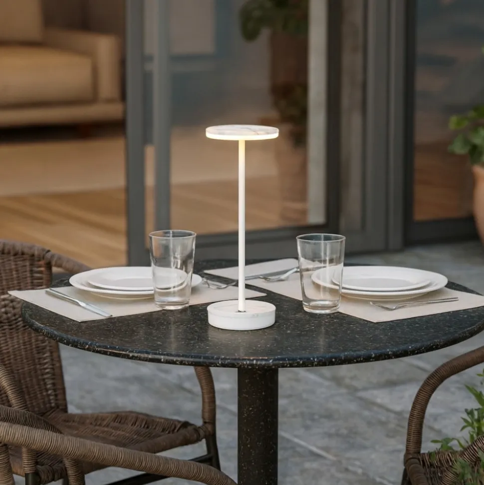 Linea light gemini tab lampada da tavolino portatile effetto marmo bianco