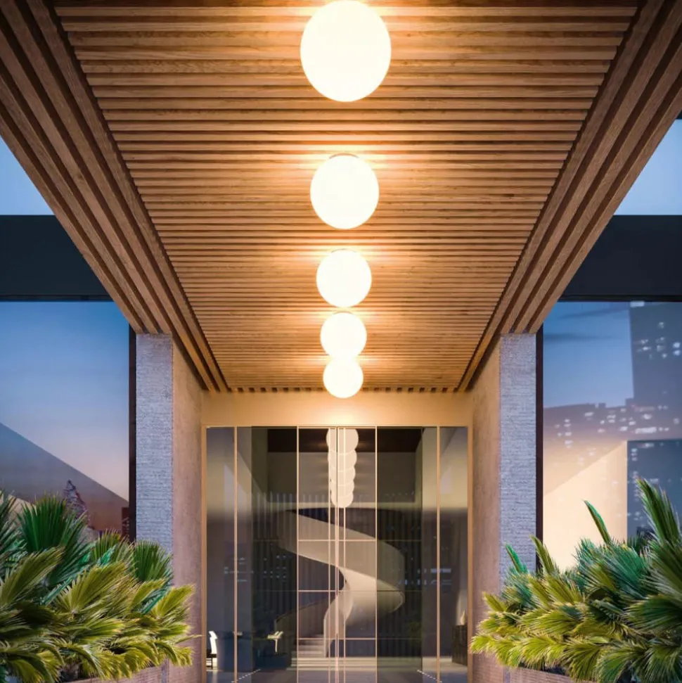 Linea light oh! s65 plafoniera da esterno moderna sfera bianca ip65