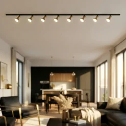 Luci a binario nero oro 300cm con 8 spot e27 orientabili