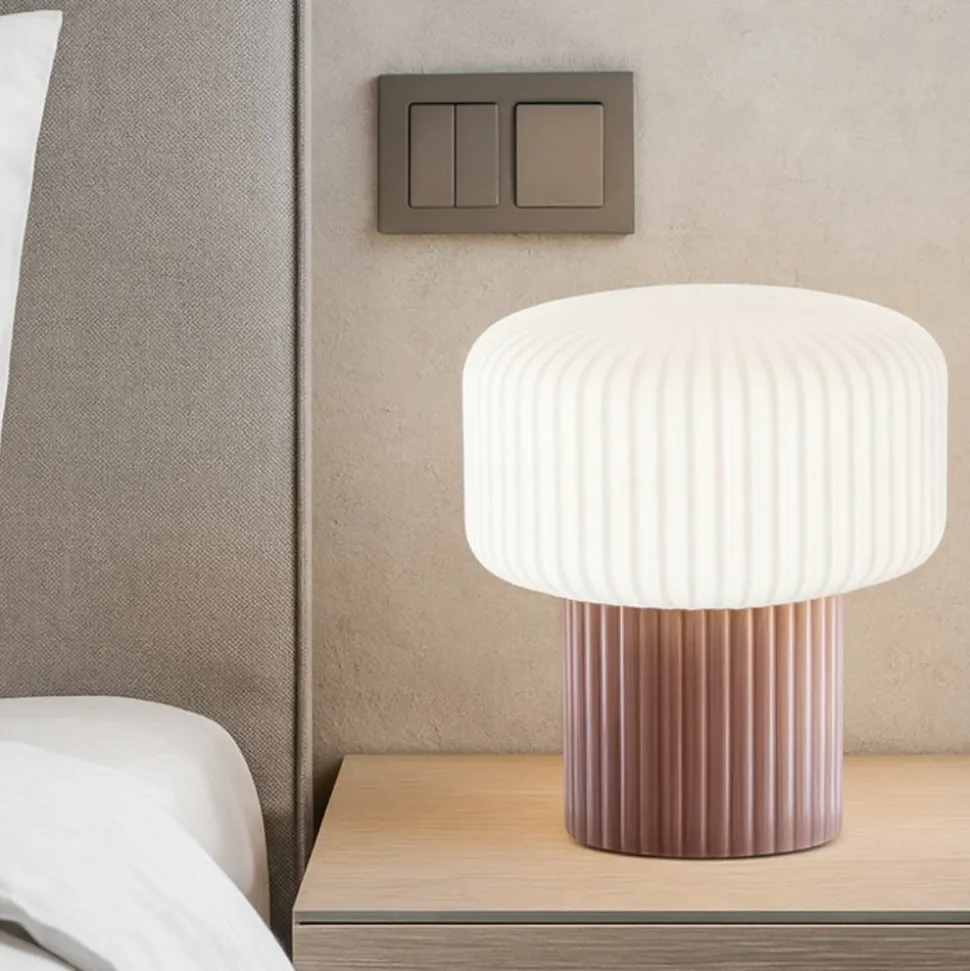 Lumetto moderno in vetro e ceramica tortora otty perenz illuminazione