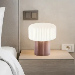 Lumetto moderno in vetro e ceramica tortora otty perenz illuminazione