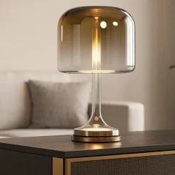 Maytoni spirito lampada da tavolo per salone vetro fume' oro led 18w 3000k dimmerabile