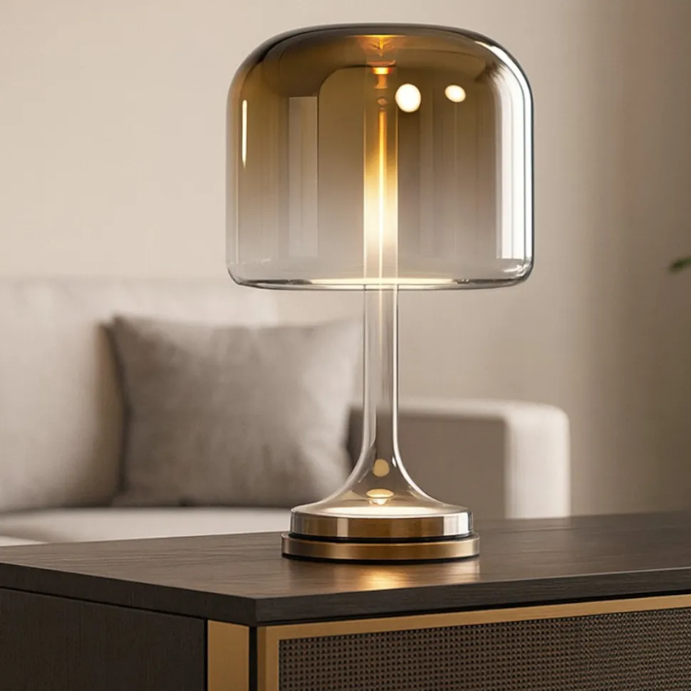 Maytoni spirito lampada da tavolo per salone vetro fume' oro led 18w 3000k dimmerabile