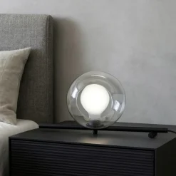 Mikado miloox abat-jour lampada da comodino nera sfera vetro dimmerabile