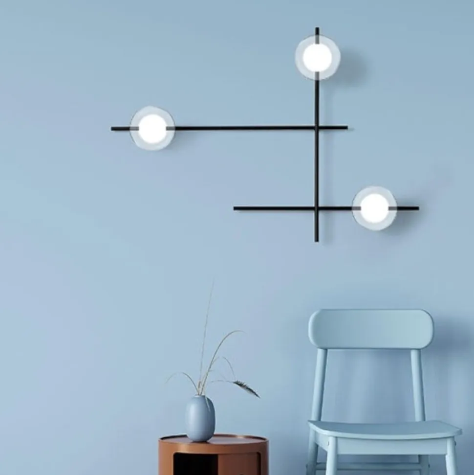 Mikado miloox applique moderno nero sfere vetro trasparente