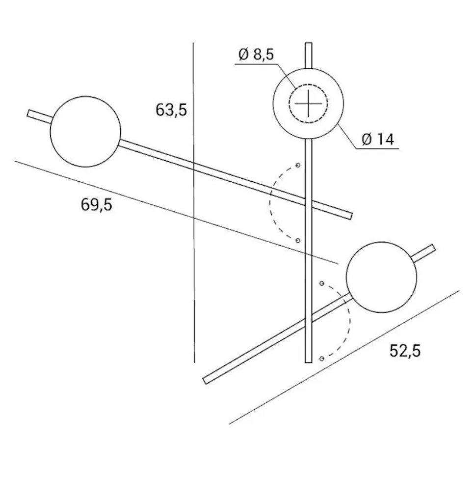 Mikado miloox applique moderno nero sfere vetro trasparente