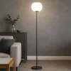 Miloox bomb lampada da terra nera sfera vetro bianco o