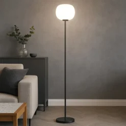 Miloox bomb lampada da terra nera sfera vetro bianco o