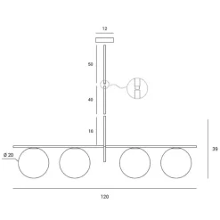 Miloox jugen grande lampadario moderno quattro bocce vetro metallo ottanio