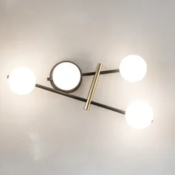 Miloox kika applique moderna nero oro sfere vetro bianco