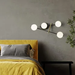 Miloox kika applique moderna nero oro sfere vetro bianco
