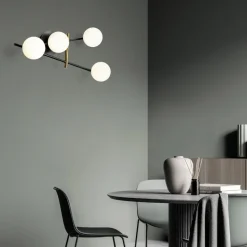 Miloox kika applique moderna nero oro sfere vetro bianco
