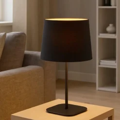 Nordik tl1 ideal lux lampada da tavolo nero e oro paralume tessuto
