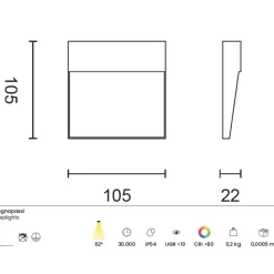 Onda luce free square segnapasso da esterno antracite led 3w 4000k ip54