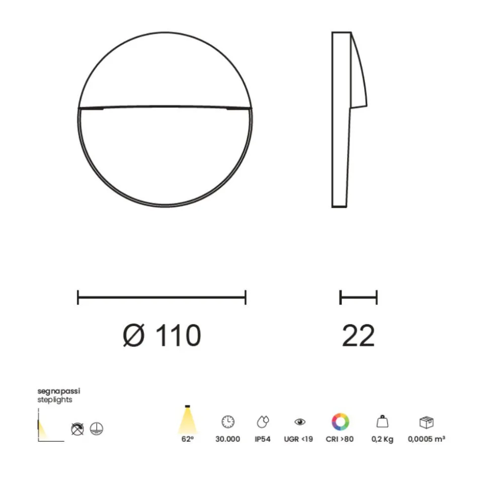 Ondaluce free round antracite segnapasso led rotondo per esterno 3000k