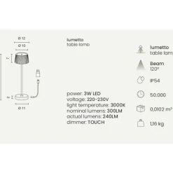 Ondaluce lt macao lampada da tavolo salvia touch dimmer led 3000k