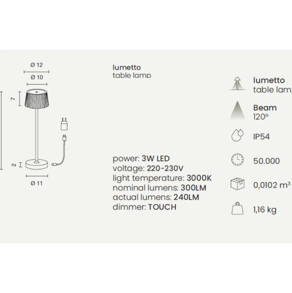 Ondaluce lt macao lampada da tavolo salvia touch dimmer led 3000k