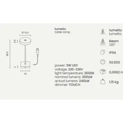 Ondaluce lt tap lampada da tavolino per esterno corten senza fili
