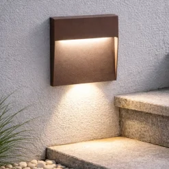 Ondaluce segnapasso da esterno free square corten a parete led 4000k ip54
