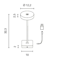 Ondaluce tap lampada da tavolino bianca senza fili ricarica usb led 3w 3000k
