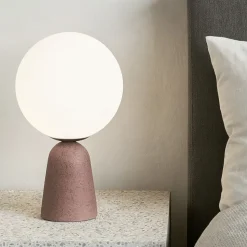 Ondaluce lampada da comodino abat-jour cemento rosso vetro bianco moderna