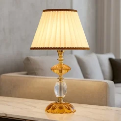 Ondaluce lampada da tavolo classica in vetro cristallo ambra