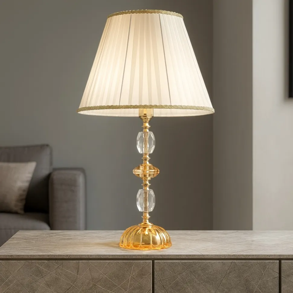 Ondaluce lampada da tavolo per salone classica vetro cristallo ambra