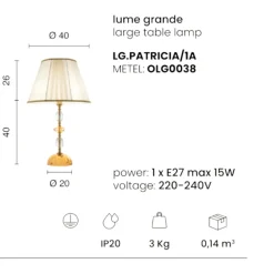 Ondaluce lampada da tavolo per salone classica vetro cristallo ambra
