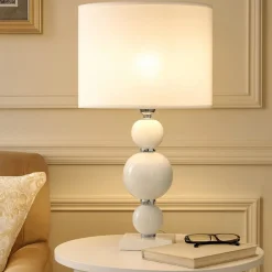 Ondaluce lg tebe lampada da tavolo classica vetro bianco paralume tessuto