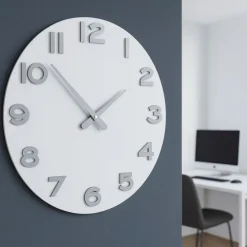 Orologio rotondo da parete moderno legno bianco grigio