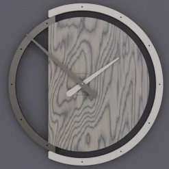Orologio rotondo da parete moderno legno grigio e lino