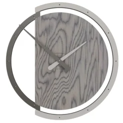 Orologio rotondo da parete moderno legno grigio e lino