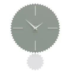 Orologio rotondo da parete verde in legno con pendolo
