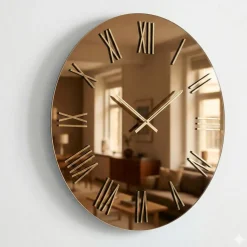 Orologio rotondo moderno 80cm specchio bronzo e numeri foglia oro