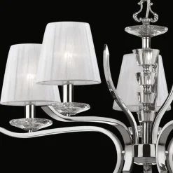 Pegaso sp5 ideal lux lampadario 5 luci cromo paralumi organza stanza da letto