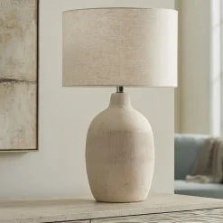 Perenz tribale lampada da tavolo ceramica bianca paralume beige
