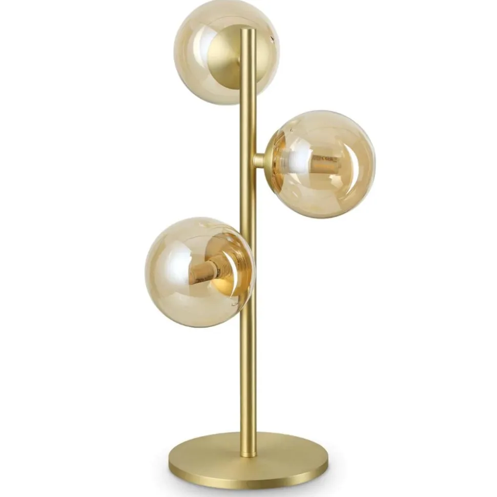 Perlage tl3 ideal lux lampada da tavolo 3 sfere vetro ambra