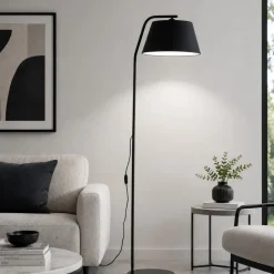 Piantana nera con paralume in tessuto moderna