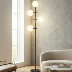Piantana nera con sfere di vetro moderna per soggiorno
