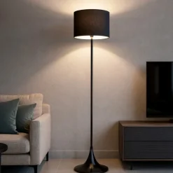 Piantana nera design moderna paralume in tessuto