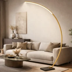 Piantana oro lampada arco base marmo nero led 15w 2700k dimmerabile