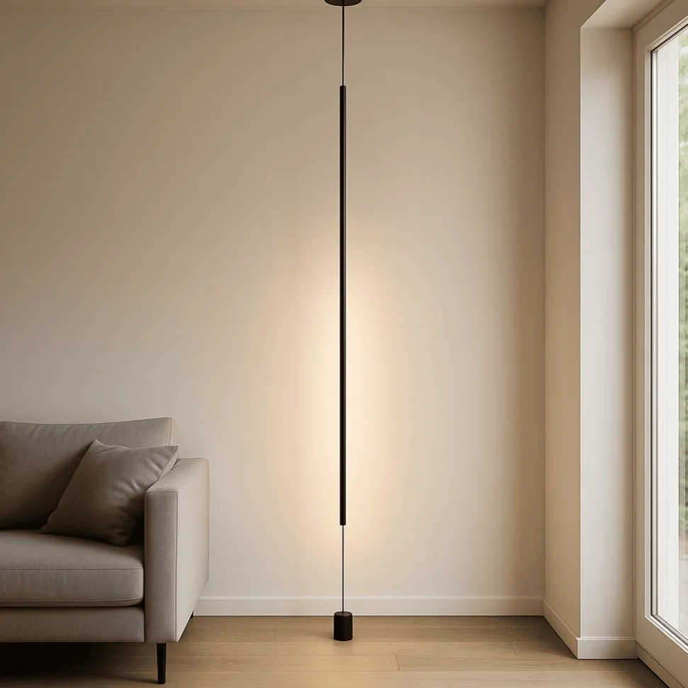 Piantana pendente nera tubolare sospesa attacco a soffitto led 20w 3000k
