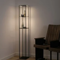 Piantana porta oggetti nera lampada led3000k dimmerabile