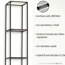 Piantana porta oggetti nera lampada led3000k dimmerabile